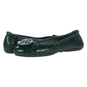 Tory Burch $248 Minnie Croc Embossed Green Verde Ballet Flats 9